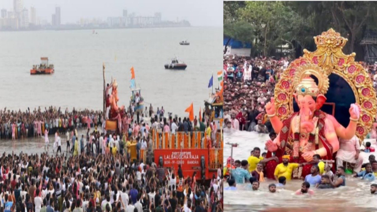 २० तासांच्या मिरवणुकीनंतर ‘लालबागचा राजा’ गिरगाव चौपाटीवर पोहोचला! कोळी बांधवांच्या हस्ते विसर्जन; शेवटच्या दर्शनासाठी लाखोंचा जनसागर, यंदाही राजाच्या विसर्जनाला विलंब