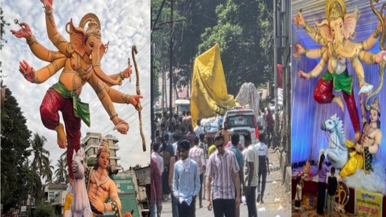 भुलेश्वरच्या मूर्ती दुर्घटनेनंतर विसर्जनादरम्यान ही 21 फूट उंच भव्य गणेशमूर्ती कोसळली; ट्रॉलीमधून मूर्ती विसर्जनासाठी नेली जात असतानाच…, गणेशभक्तांमध्ये हळहळ